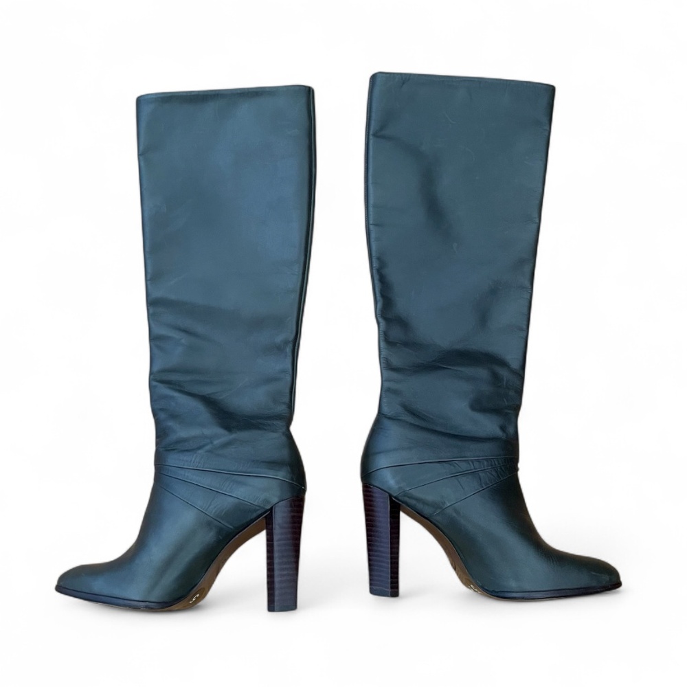 Diane Von Furstenberg  Leather Knee High Pointed Toe Block Heel Boots Sz 5